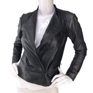Halogen Jacket Womens XXS Petite Leather Moto Black Asymmetrical Zip
